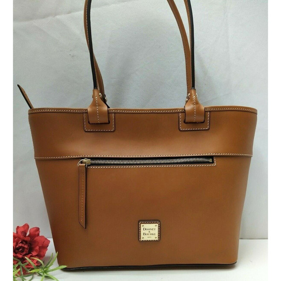 Dooney & Bourke Caramel Brown Leather Double Handles Tote Shoulder Bag Purse - Picture 1 of 16